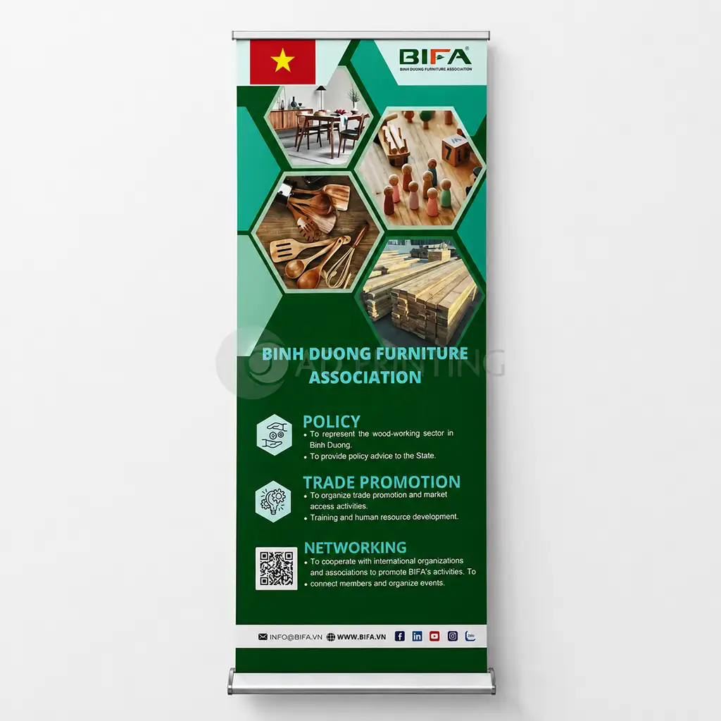 Standee cuộn chân nhôm sơn tỉnh điện
